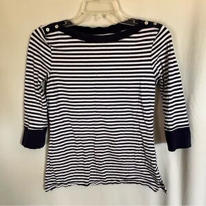 White Stag navy and white striped quarter sleeve shirt with buttons size small